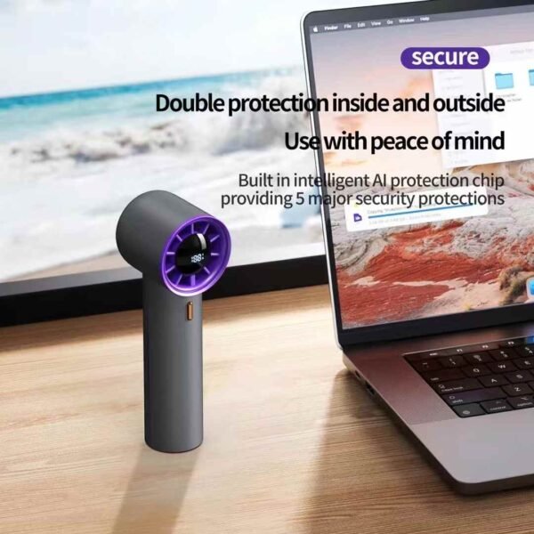 Mini ventilador portátil USB recargable ventilador de refrigeración de alta velocidad playa viaje vacaciones pantalla LED portátil bolsillo refrigeración Turbo ventilador