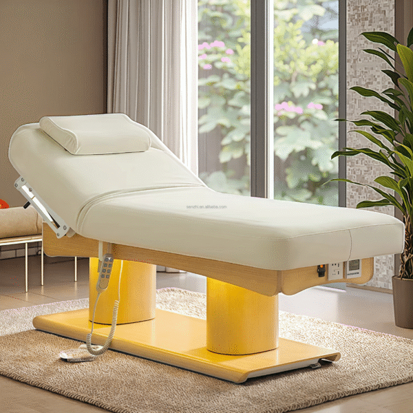Muebles de Salón de Lujo, Camilla de Masaje Eléctrica Blanca y Dorada para Cosmética Facial, Cama de Belleza para Salón de Belleza, Cama para Pestañas