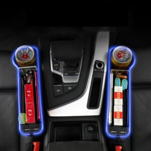 H6153cd5b63c24aa0b62a996f5b386213y Caja de almacenamiento de cuero multifuncional para automóvil con luz ambiental y puerto de carga USB aplicable a ambos lados del asiento