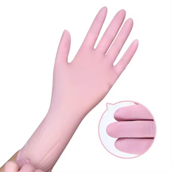 Guantes Desechables de Nitrilo para el Hogar con Puntas Texturizadas de Color Rosa de Nuevo Diseño