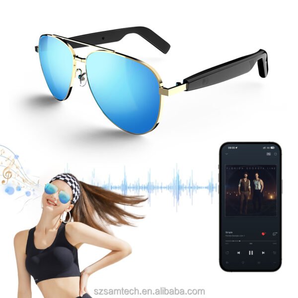 Ha9887c0281764a7d993312329e961d59R Gafas inteligentes Bluetooth de moda Auriculares Gafas de sol Micrófono incorporado Altavoz Claro Conversaciones telefónicas Música
