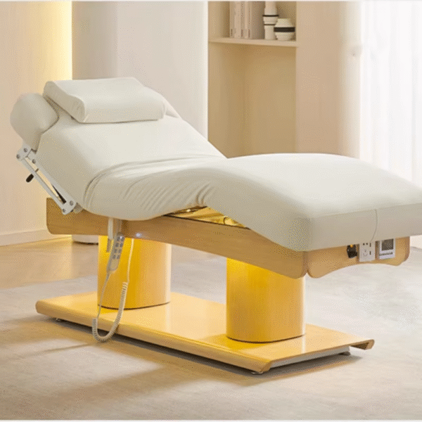Muebles de Salón de Lujo, Camilla de Masaje Eléctrica Blanca y Dorada para Cosmética Facial, Cama de Belleza para Salón de Belleza, Cama para Pestañas