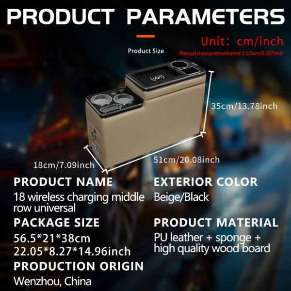 Consola Central Universal Alphard para Automóvil Buick Toyota Voxy Freed Stepwgn, Reposabrazos de Cuero para la Fila Central, Consola de Apoyabrazos para Automóvil