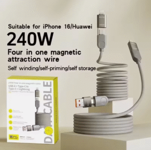 1 Cargador rápido cable magnético 240W 4 en 1 para iPhone Android