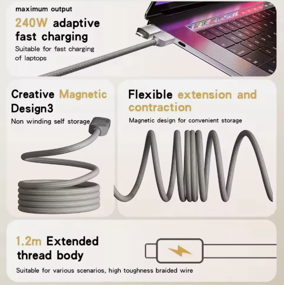 Cargador rápido cable magnético 240W 4 en 1 para iPhone Android