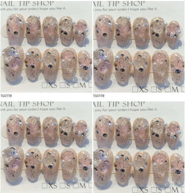 Uñas completas 10 piezas con diamantes de imitación y perlas