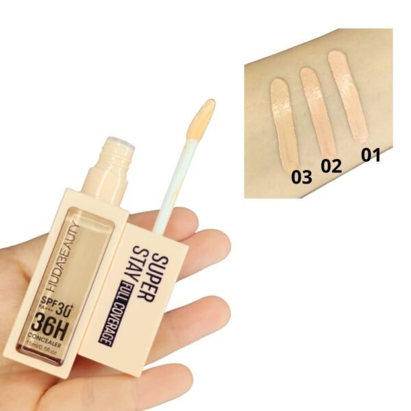 Corrector HUDABEAUTY Super Stay Full Coverage, SPF 30, 36h Duración.