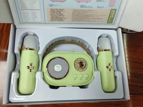 Hc1d1914ac6d34e7da587e3882c91353cy Mini Parlante Karaoke Retro con Micrófonos Inalámbricos
